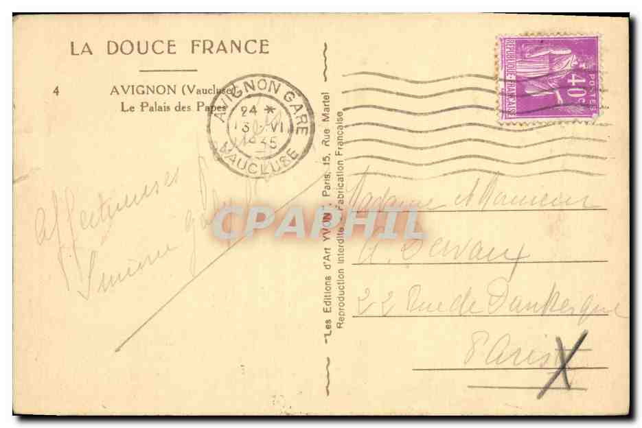 CPA Avignon Le Palais des Papes  — Verso