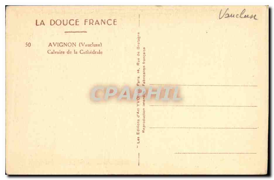 CPA Avignon Calvaire de la Cathedrale — Verso
