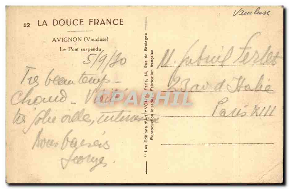CPA Avignon La Pont suspendu — Reverso