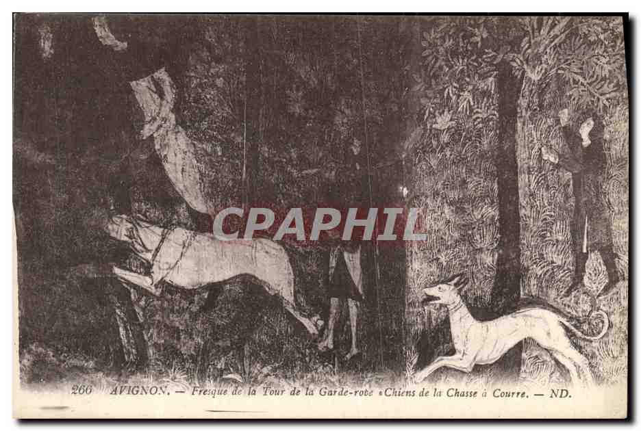 CPA Avignon Fresque de la Tour de la Garde robe Chiens d ela chasse a courre