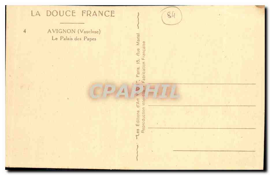 CPA Avignon Le Palais des Papes — Verso