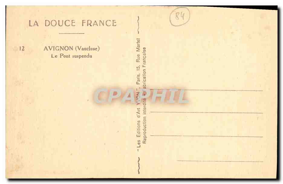 CPA Avignon Le Pont suspendu — Verso