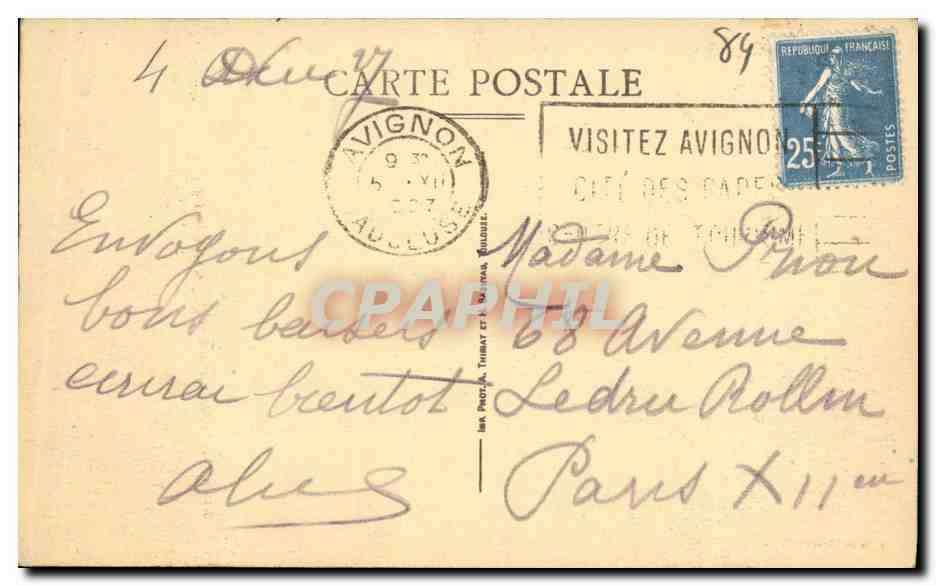 CPA Avignon Pont Saint Benezet et Palais des Papes — Verso