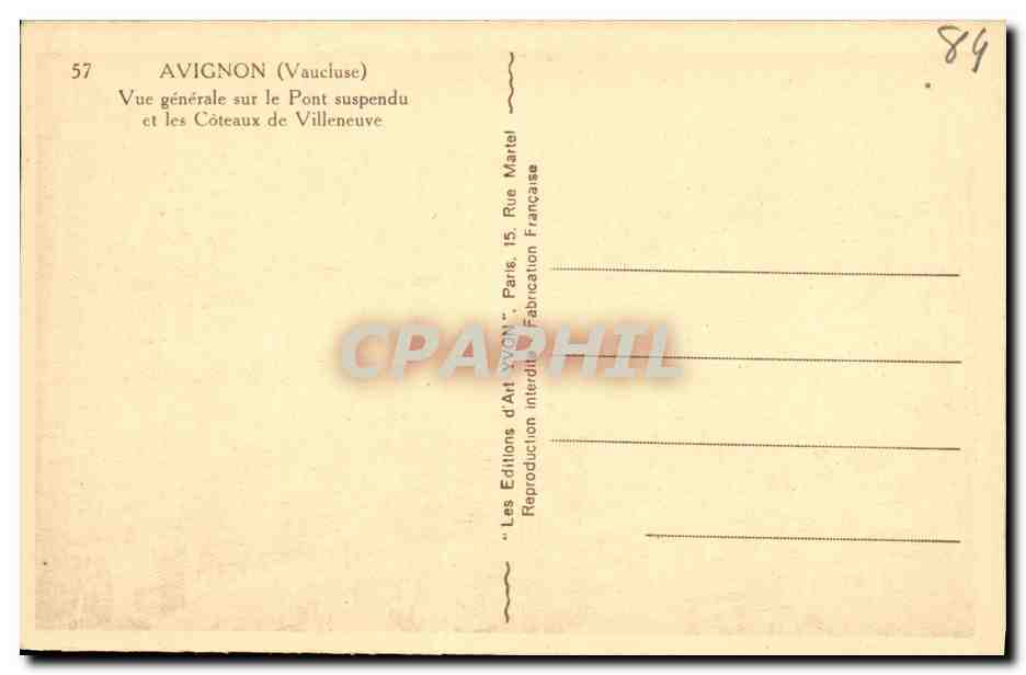 CPA Avignon Vue Generale sur le Pont suspendu et les Coteaux de Villeneuve — Verso