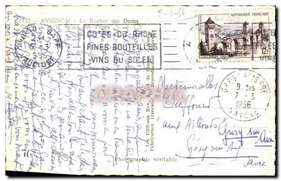 CPA Avignon Le Rocher des Doms et le palais des papes — Verso
