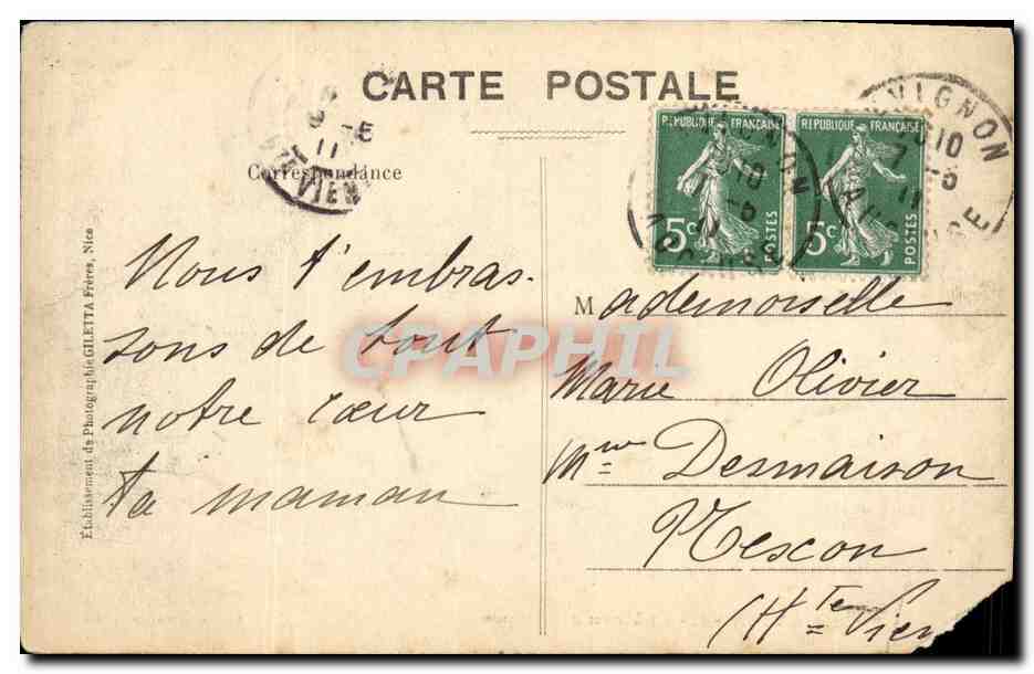 Avignon — Château des Papes — Édition Gilletta, phot. Nies — Verso
