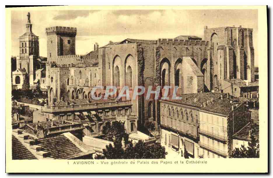 CPA Avignon Vue Generale Du Palais des Papes et La Cathedrale 