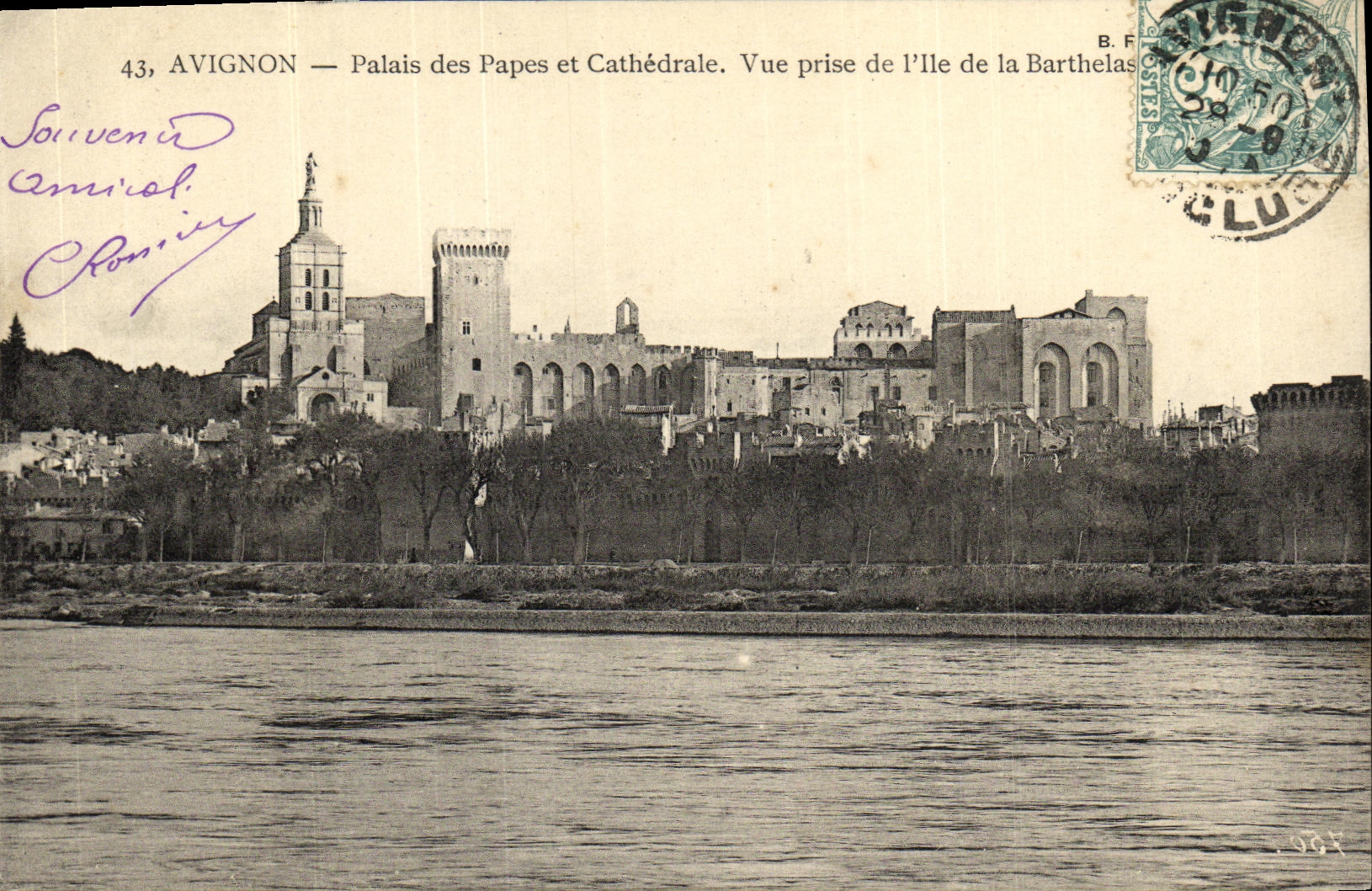 CPA Avignon Le Palais des Papes Et Cathedrale Vue prise de l eile de la Barthelas