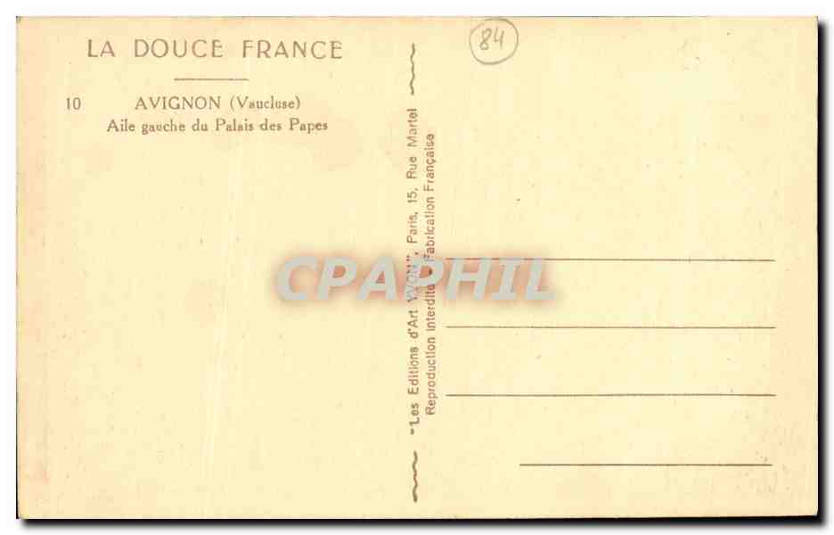 CPA Avignon Aile Gauche de Palais de Papes  — Verso