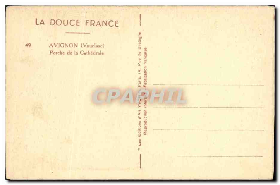 CPA Avignon Porche de la Cathedrale — Verso