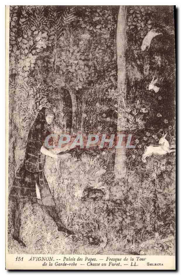 CPA Avignon Palais des Papes Fresque de la Tour de la garde robe Chasse au furet