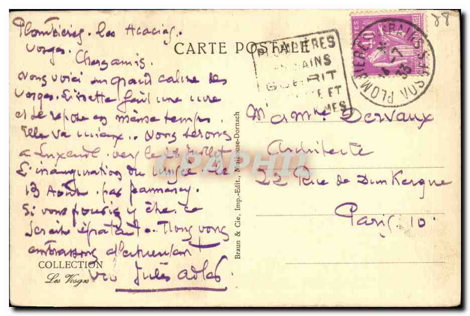 CPA Les Vosges Pittoresque Le Breuil En Foret D Herival  — Rückseite