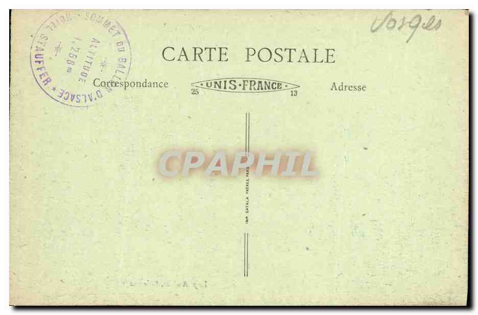 Les Vosges Illustrées — Vue sur la Vallée de Giromagny et la Trouée de Belfort — éditeur non visible — Rückseite