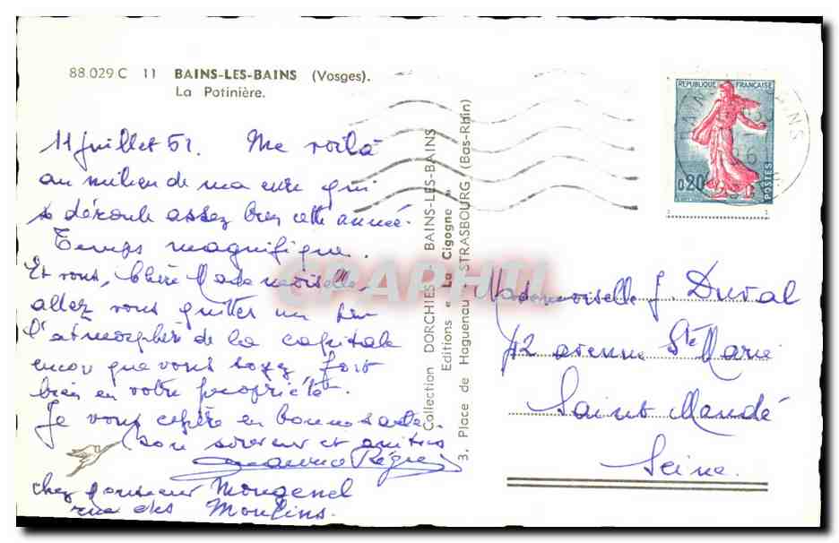 CPSM Bains Les Bains La Potiniere  — Rückseite