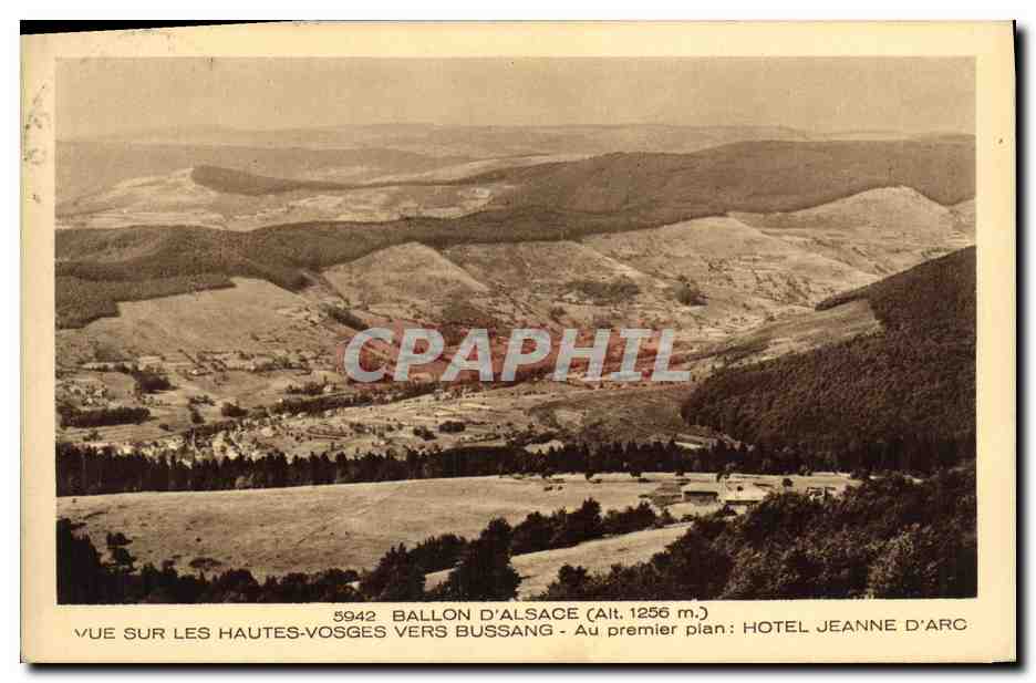 Ballon d'Alsace (Alt. 1256 m.) — Vue sur les Hautes-Vosges vers Bussang — Hotel Jeanne d'Arc — Braun & Cie, Mulhouse-Dernach
