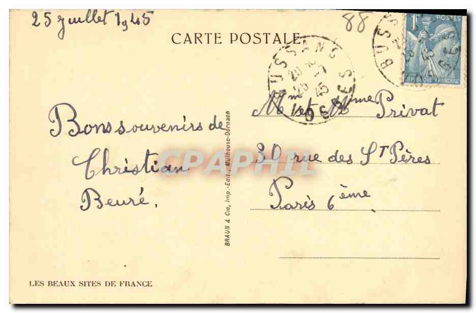 Ballon d'Alsace (Alt. 1256 m.) — Vue sur les Hautes-Vosges vers Bussang — Hotel Jeanne d'Arc — Braun & Cie, Mulhouse-Dernach — Reverso