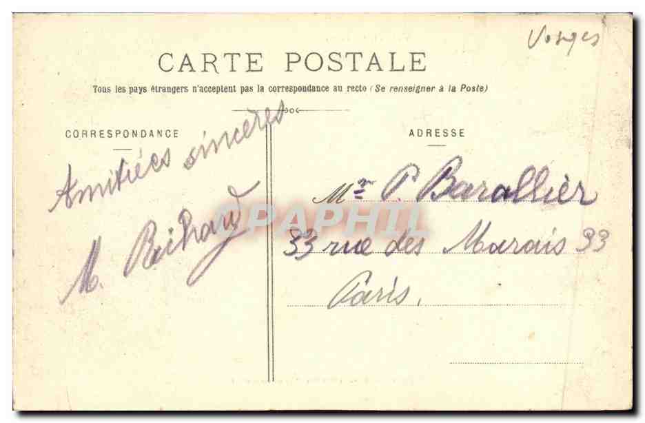 CPA Vittel Un Cote De L Hotel Cosmopolitain  — Rückseite