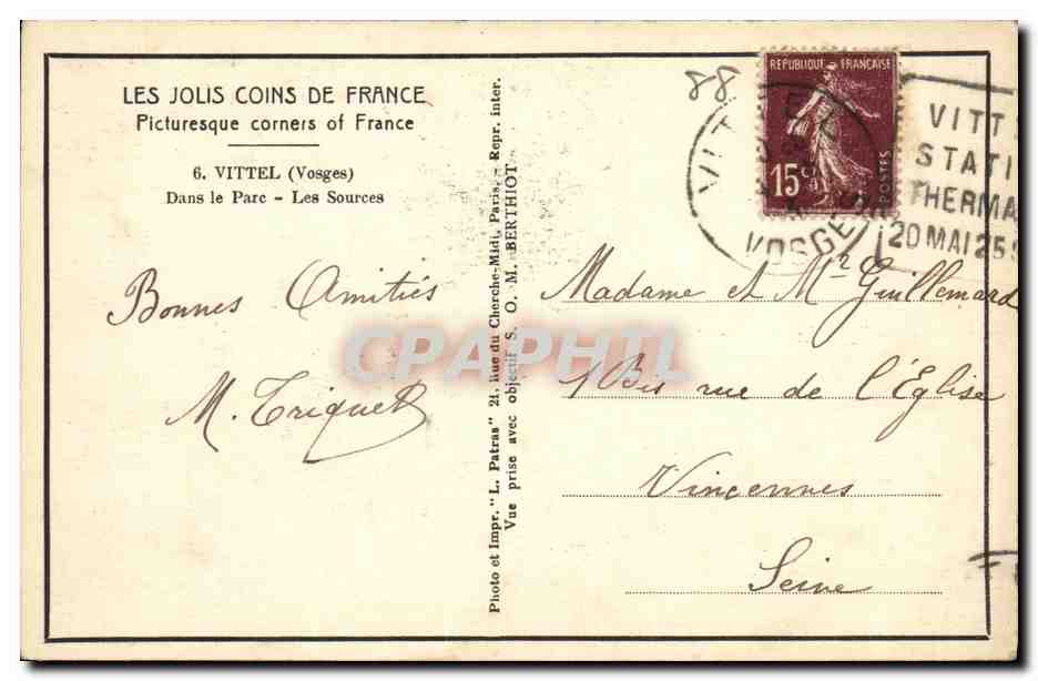 CPA Vittel Dans Le Parc Les sources — Rückseite