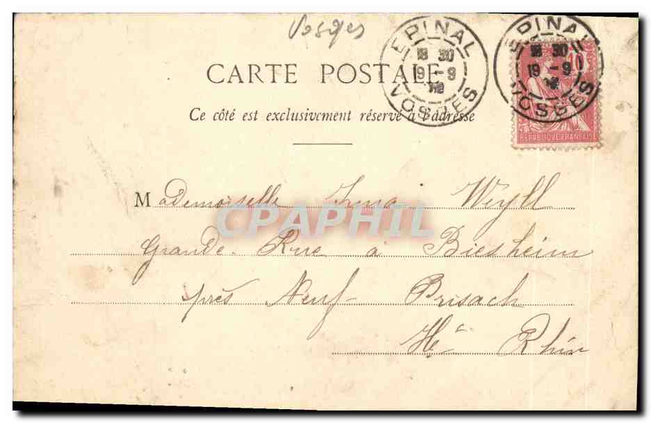 CPA Epinal Avenue de la Gare Velo — Rückseite