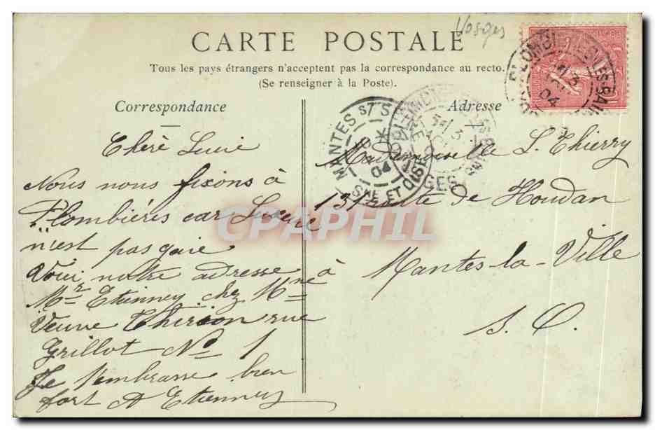 CPA Plombieres La Rue Stanislas — Verso