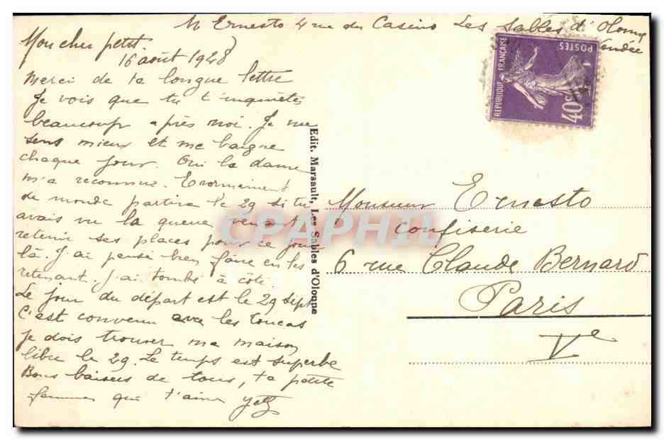 Les Sables d'Olonne - Sablaïse — femme en chapeau à dentelle — Édit. Marsaunt, n°153 — Back