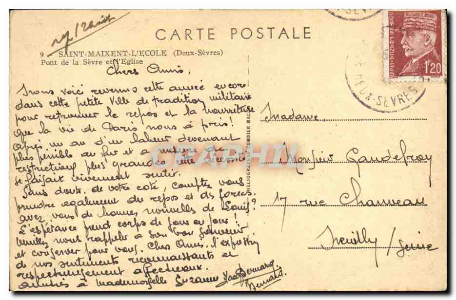 CPA Saint Maixent L Ecole Pont De la Sevre  — Rückseite