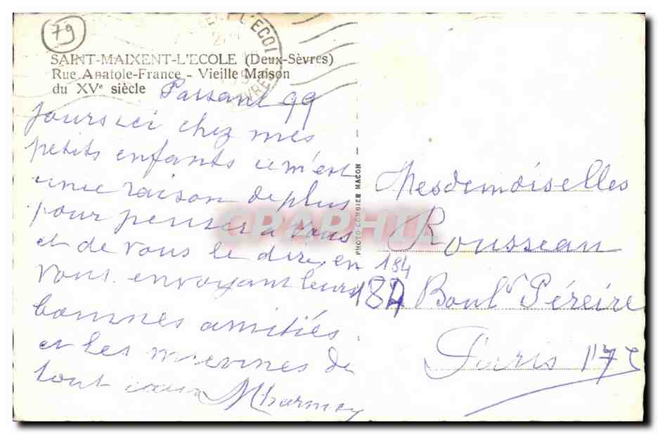 CPA Saint Maixent L Ecole Rue Anatoie France Vieille Maison  — Rückseite