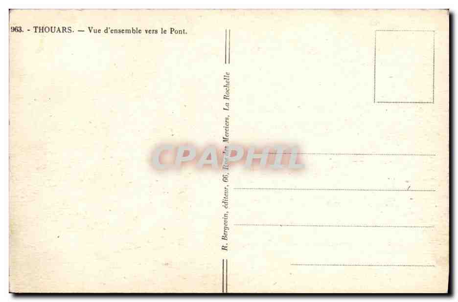 Thouars — Vue d'ensemble vers le Pont — R. Berquin, éditeur, 66, Rue des Merciers, La Rochelle — Verso