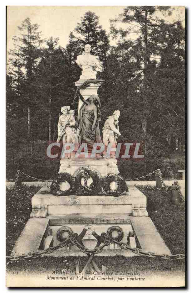 CPA Abbeville Cimetiere d Abbeville Monument de l amiral Courbet par fontaine