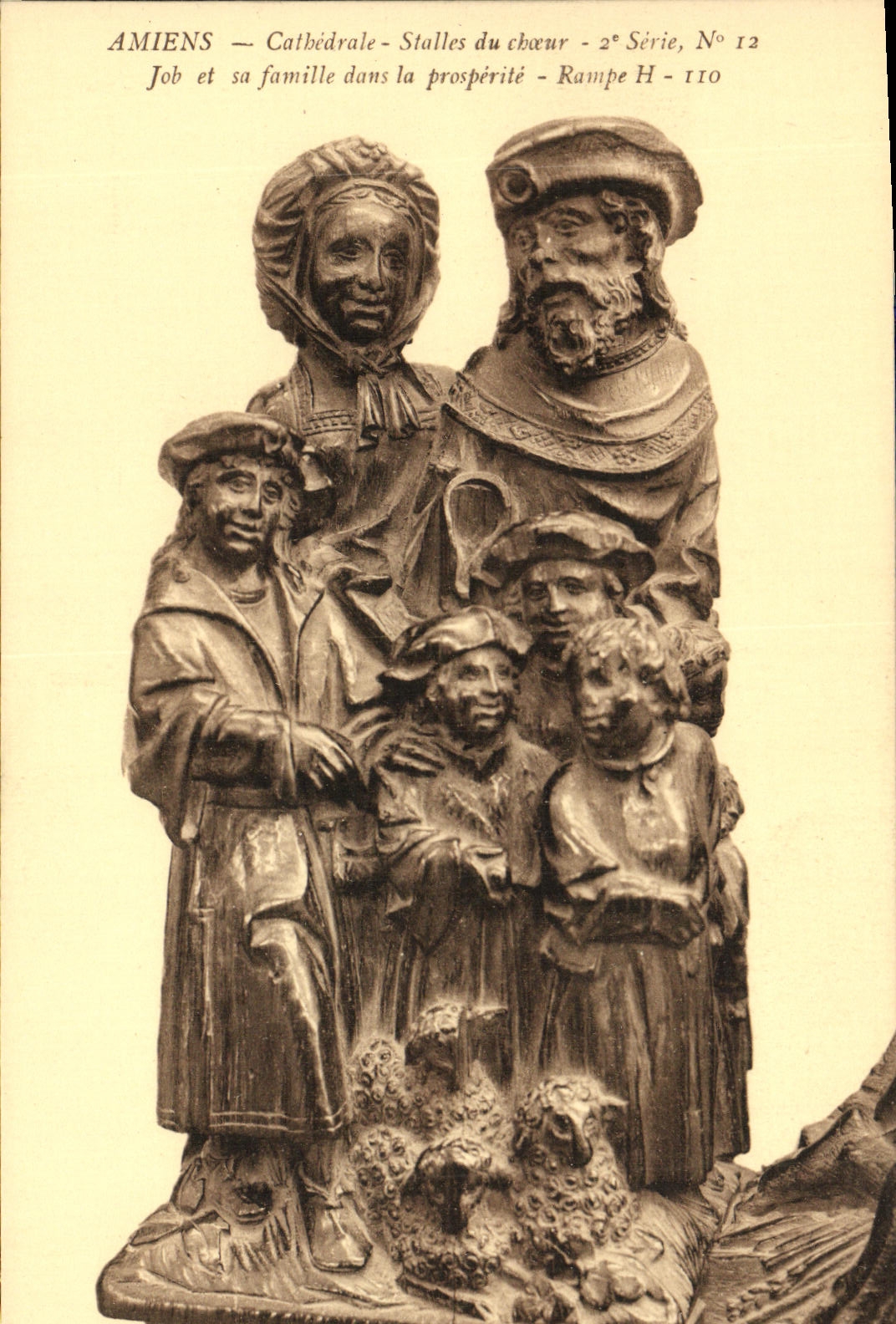 CPA Amiens Cathedrale Stalles du Choeur Job et sa famille dans la prosperite