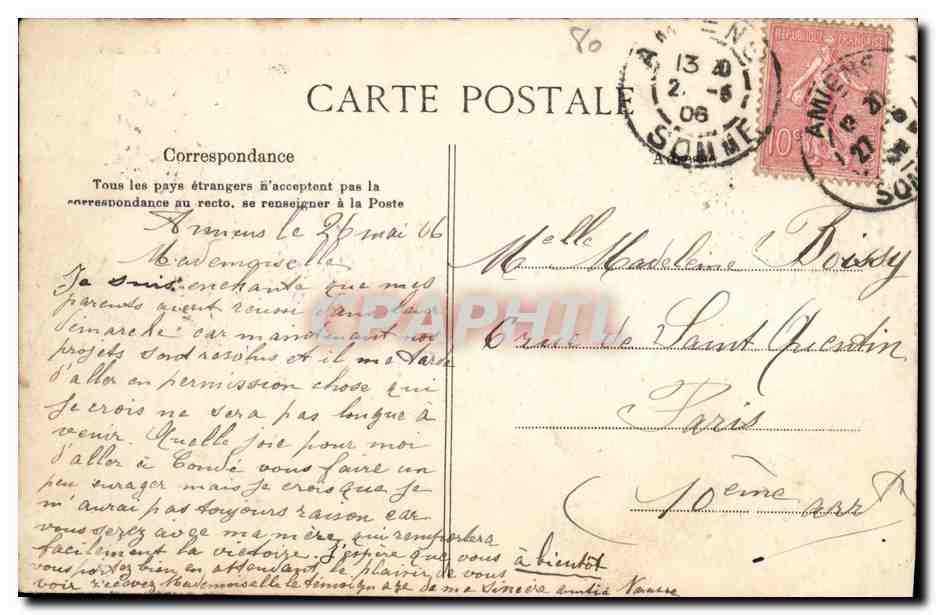 CPA Amiens La Gare du Nord  — Rückseite