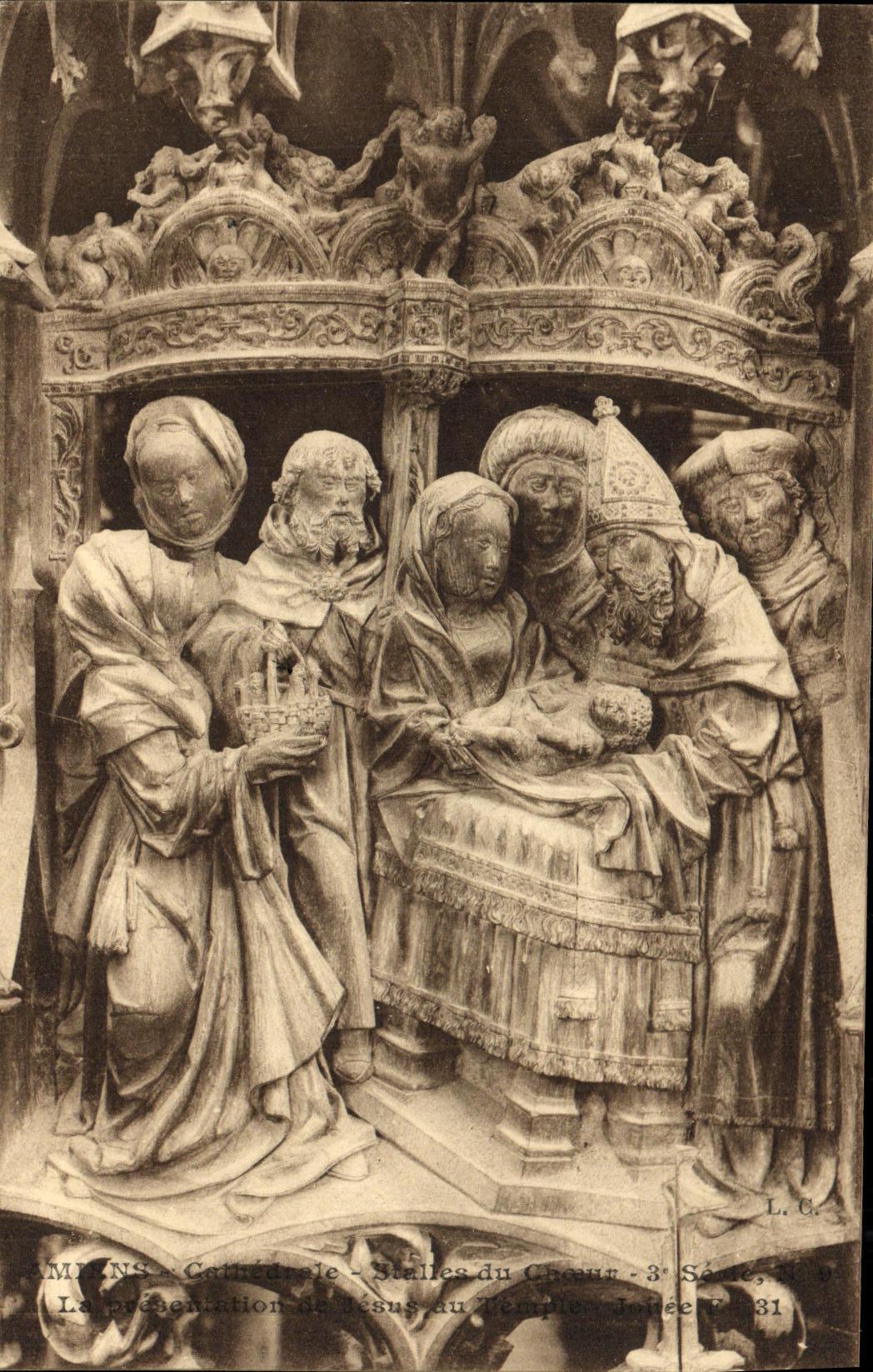 CPA Amiens Cathedrale Stalles du Choeur La presentation de Jesus au temple