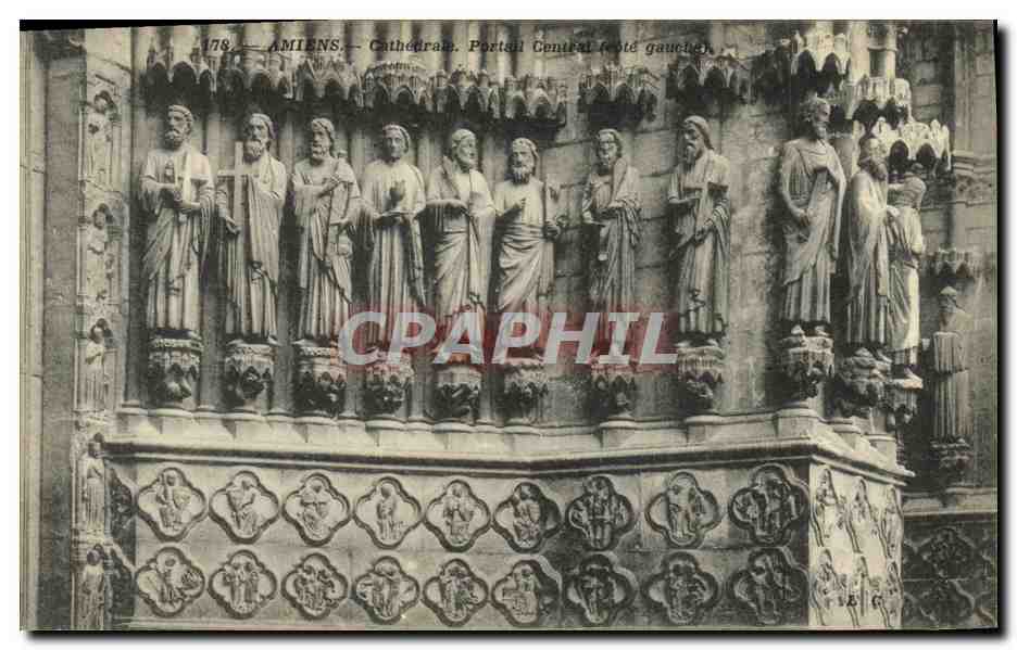 CPA Amiens Cathedrale Portail Central Cote Gauche