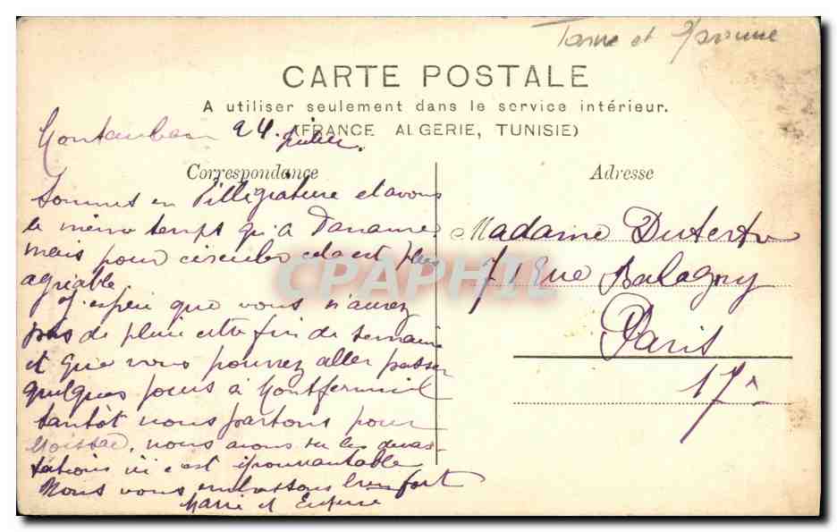 CPA Montauban Hotel de Vivie — Rückseite