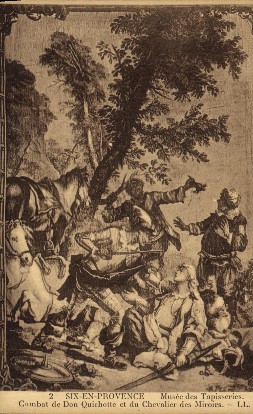 Kampf zwischen Don Quixote und dem Ritter der Spiegel — Six-en-Provence — Museum der Teppiche — L.L.