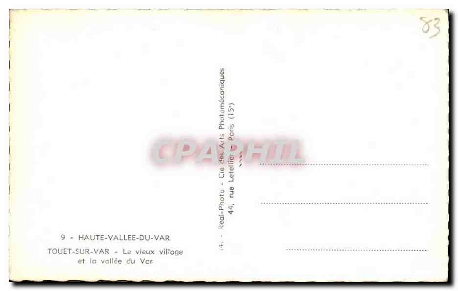 CPSM Haute Vallee Du Var Touet Sur Var Le Vieux Village et la vallee du Var — Rückseite