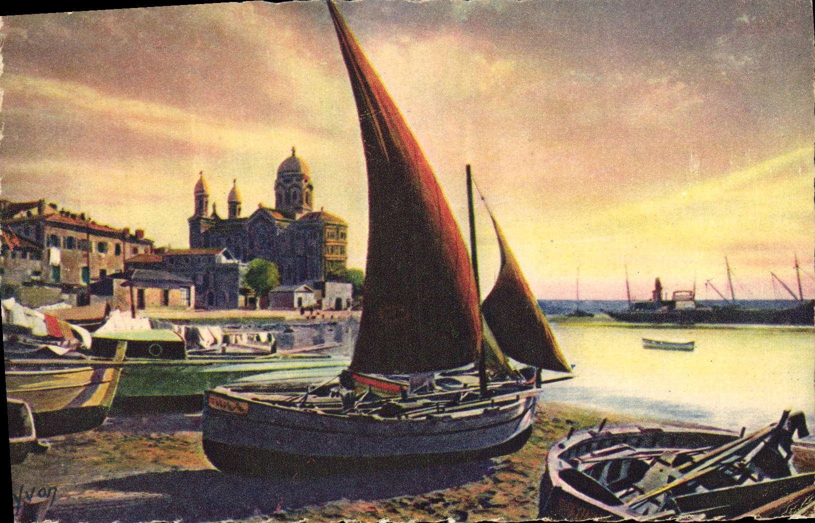 CPA Saint Raphael Le port et Notre Dame de la Victoire Bateau