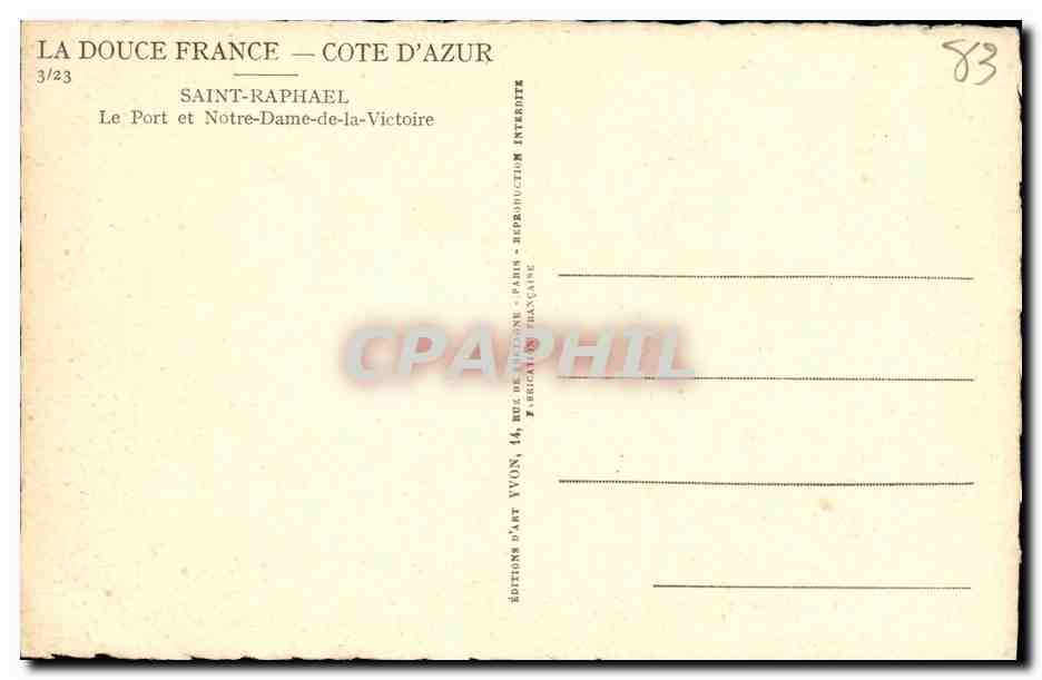CPA Saint Raphael Le port et Notre Dame de la Victoire Bateau — Rückseite
