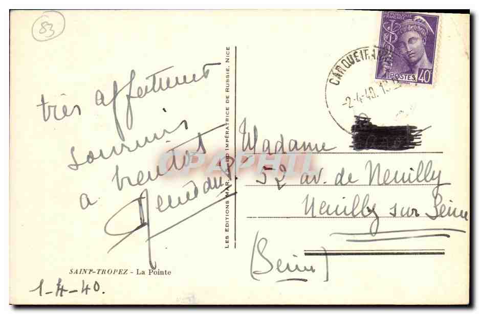 CPA Saint Tropez La Pointe — Verso