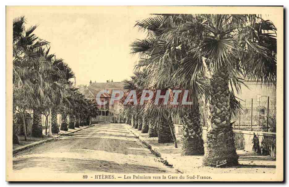 Hyères — Palmengasse in Richtung Bahnhof Sud-France — Verlag E. Hue, n°89