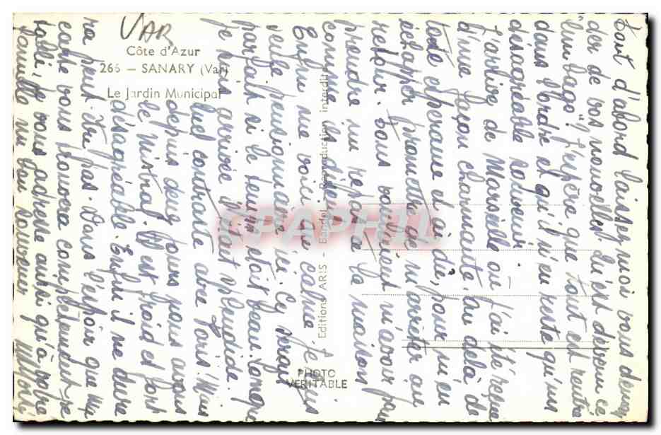 CPSM Sanary Le Jardin Municipal — Verso