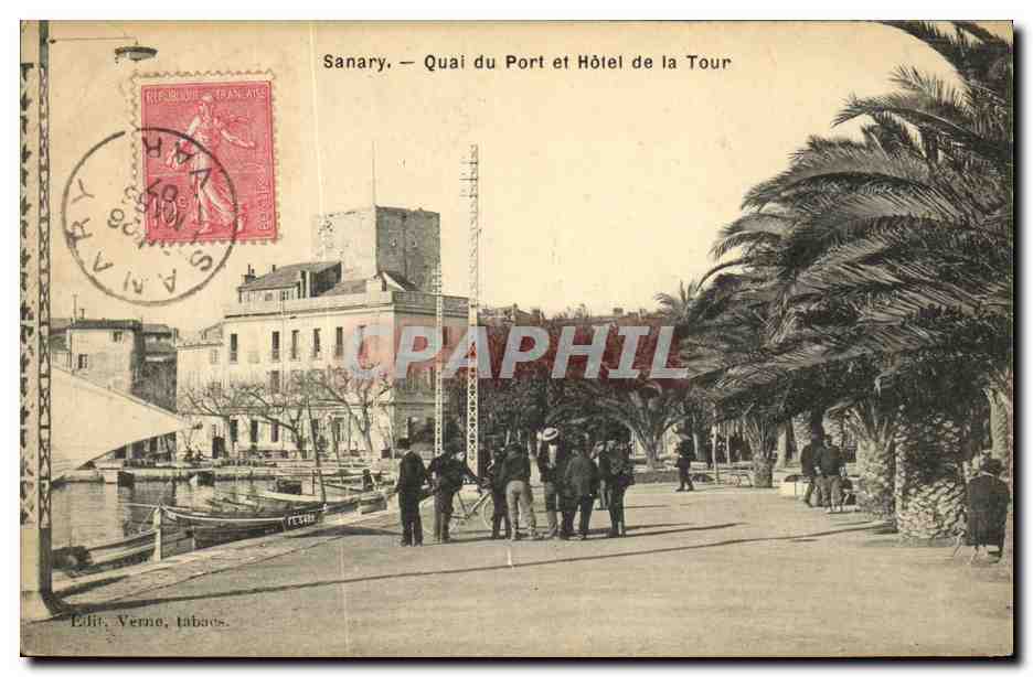Sanary — Quai du Port et Hôtel de la Tour — Édit. Verno, Tabacs