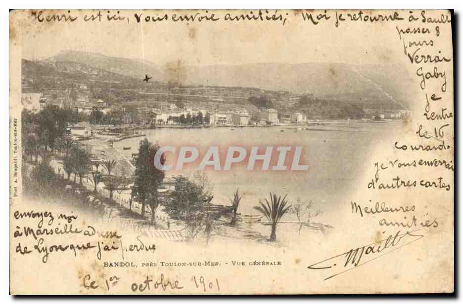 Stara pocztówka Bandol nad Morzem Widok ogólny