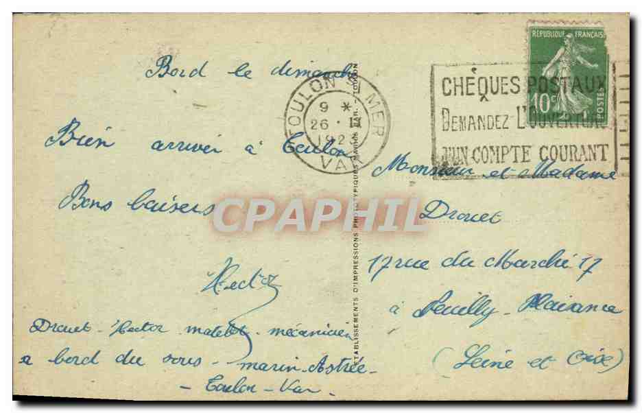 CPA Toulon Place de la Liberte Le Grand Hotel — Verso