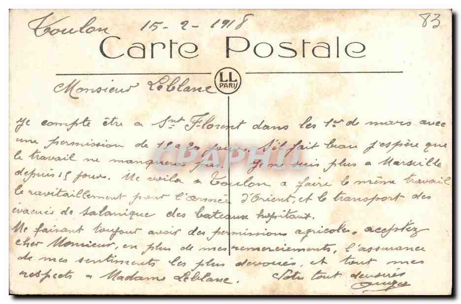CPA Toulon La Rade Bateaux — Verso