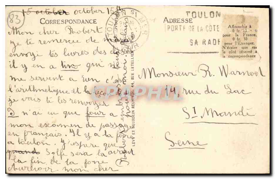CPA Toulon Mourillon Bord De Mer — Verso