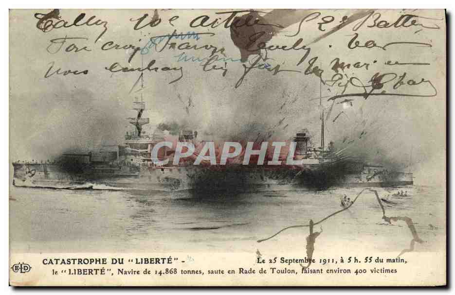 CPA Catastrophe Du Liberte Septembre 1911 saute saute en rade de Toulon Bateau