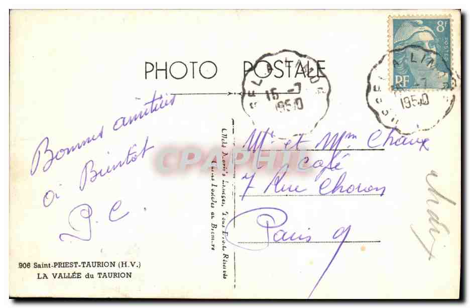 CPSM Saint Priest Taurion La Vallee du Taurion — Back