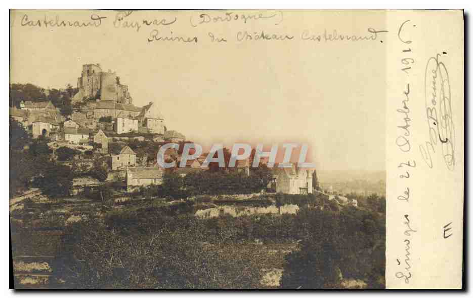 Castelnaud d'Armagnac (Dordogne) — Ruines du Château Castelvrand — Carte postale datée 22 octobre 1916