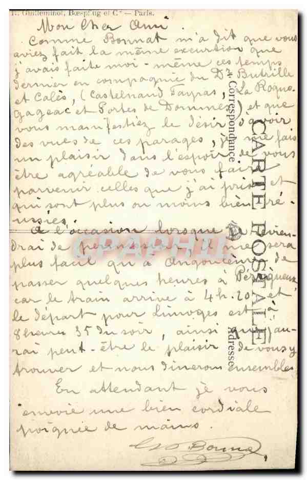 Castelnaud d'Armagnac (Dordogne) — Ruines du Château Castelvrand — Carte postale datée 22 octobre 1916 — Verso